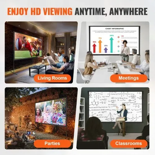 VEVOR Projektion Beamer Leinwand mit Ständer 304,8 cm HD 4K Outdoor Indoor Projektor Screen Schnelles Klappbare Tragbare Filmleinwand 16: 9 für Heimkino, Camping, Freizeitveranstaltungen usw. Schwarz – Bild 5