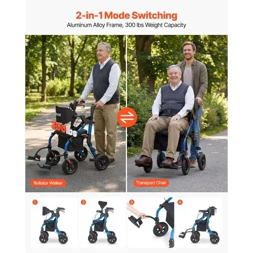 VEVOR 2-in-1 Rollator Faltbar mit Sitz, Leichter Gehwagen mit Reifen, Gehhilfe bis 136 kg mit Rückenlehne Tasche Gehstockhalter, Höhenverstellbare Laufhilfe mit Feststellfunktion für Senioren, Blau VEVOR 2-in-1 Rollator Faltbar mit Sitz, Leichter Gehwagen mit Reifen, Gehhilfe bis 136 kg mit Rückenlehne Tasche Gehstockhalter, Höhenverstellbare Laufhilfe mit Feststellfunktion für Senioren, Blau