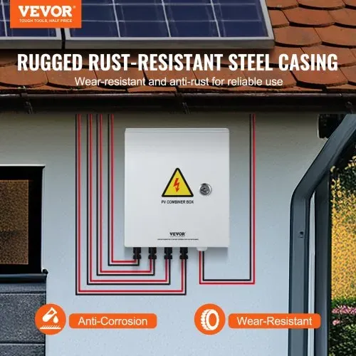 VEVOR PV-Combiner-Box, 4-String, Solar-Combiner-Box mit 15 A Nennstromsicherung, 63 A Leistungsschalter, Blitzableiter und Solaranschluss, Stahlgehäuse für On-/Off-Grid-Solarpanelsystem, IP65 VEVOR PV-Combiner-Box, 4-String, Solar-Combiner-Box mit 15 A Nennstromsicherung, 63 A Leistungsschalter, Blitzableiter und Solaranschluss, Stahlgehäuse für On-/Off-Grid-Solarpanelsystem, IP65
