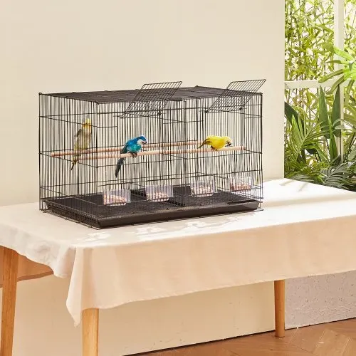 VEVOR Vogelkäfig, Metallkäfig für kleine Papageien, Kanarienvögel, Nymphensittiche, Unzertrennliche, Finken, Wellensittiche, Conures, Vogelhaus für unterwegs mit Griff & Sitzstangen, 760x465x465mm – Bild 7