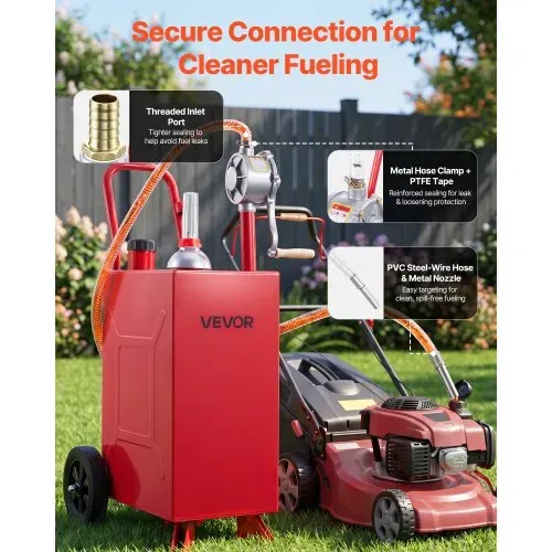 VEVOR 56,8L Kraftstofftrolley Mobile Tankanlage mit Manueller Pumpe Rot, Kohlenstoffstahl, Mit 2 Rollen & 3m Förderschlauch, Max. 17,8L/min Durchfluss, Benzin & Diesel, Ideal für ATV UTV Motorrad – Bild 4