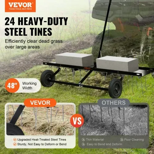VEVOR Vertikutierer, 1219 mm Vertikutierer mit 24 Federstahlzinken, Rasenvertikutierer für ATV oder Mäher, Rasenrechen mit Hebebügel für den Garten, Bauernhof, Gras VEVOR Vertikutierer, 1219 mm Vertikutierer mit 24 Federstahlzinken, Rasenvertikutierer für ATV oder Mäher, Rasenrechen mit Hebebügel für den Garten, Bauernhof, Gras