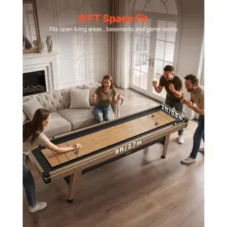 VEVOR Shuffleboard-Tisch 2,7 m mit 8 Pucks für das Spielzimmer zu Hause, Kratzfeste Spielfläche für Flüssiges und Schnelles Puckspiel, Sockelbeine mit Nivellierfüßen für Stabilität, Wachs und Bürste VEVOR Shuffleboard-Tisch 2,7 m mit 8 Pucks für das Spielzimmer zu Hause, Kratzfeste Spielfläche für Flüssiges und Schnelles Puckspiel, Sockelbeine mit Nivellierfüßen für Stabilität, Wachs und Bürste