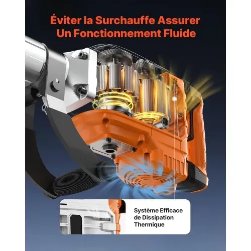 VEVOR Hochleistungs-Betonbrecher Abbruchhammer 3500 W, 60 J Schlagkraft Elektroabbruchhammer, Bohrhammer Betonhammer Stemmhammer 1900 BPM, inkl. Spitzmeißel, Flachmeißel, für Schiefer, Beton usw. – Bild 4