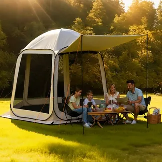 VEVOR Campingzelt, 304,8 x 280,4 cm, Pop-up-Zelt mit ausziehbarer Markise, tragbares Partyzelt für 4–8 Personen mit Tragetasche und Seitenwänden, für Terrasse und Outdoor-Aktivitäten, Beige VEVOR Campingzelt, 304,8 x 280,4 cm, Pop-up-Zelt mit ausziehbarer Markise, tragbares Partyzelt für 4–8 Personen mit Tragetasche und Seitenwänden, für Terrasse und Outdoor-Aktivitäten, Beige