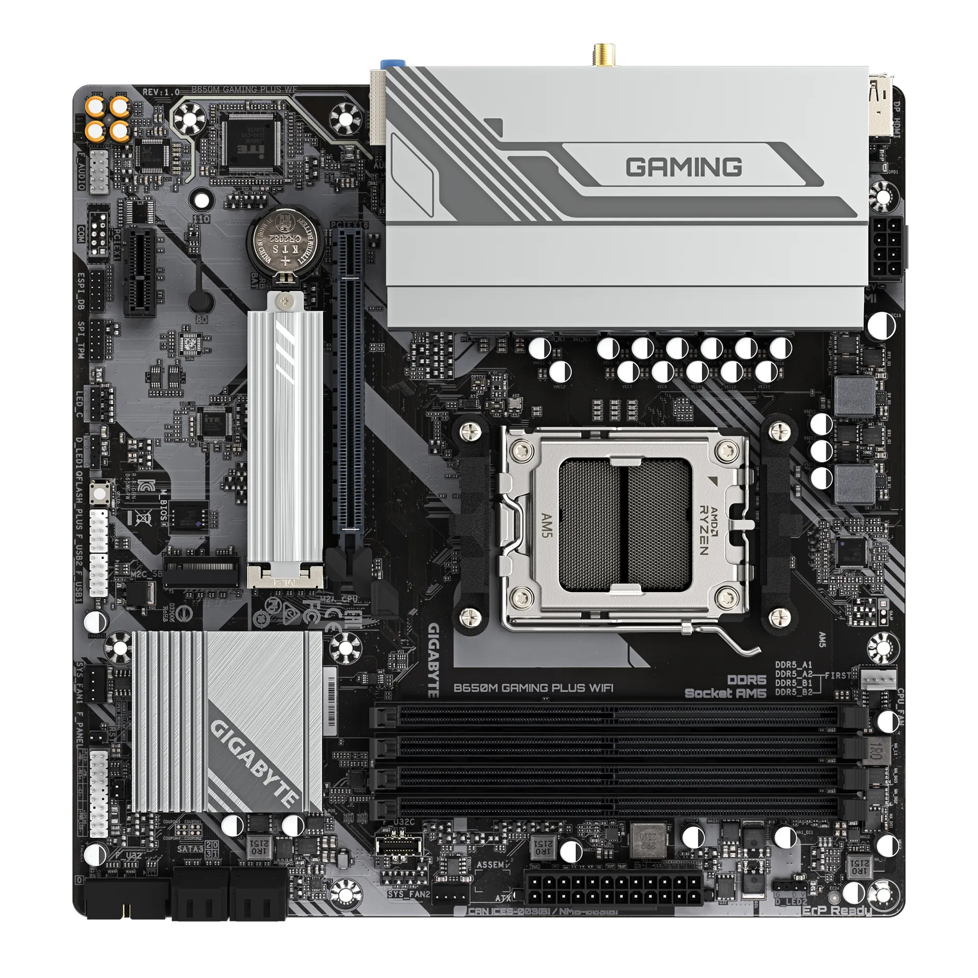 GIGABYTE B650M GAMING PLUS WIFI Mainboard – AMD Ryzen 9000 CPUs, 5+2+2 Phasen VRM, bis zu 8000 MHz DDR5, 2xPCIe 4.0 M.2, 2.5GbE LAN, WIFI 6E, USB 3.2 Gen 1 – Bild 5