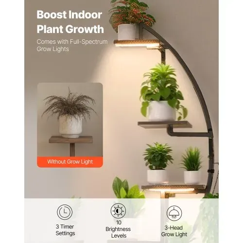 VEVOR Pflanzenständer mit Wachstumslichtern 2er Pack, 7-stufiger Blumenständer, Blumentreppe, Pflanzentreppe, 3 Timer- & 10 Helligkeitsstufen, Blumenregal für das Wohnzimmer, 550x260x1665mm – Bild 2