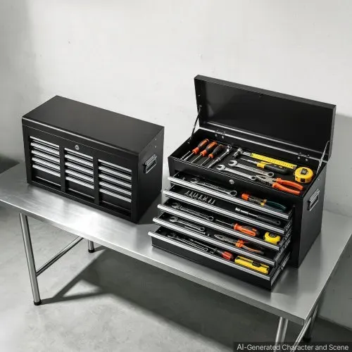 VEVOR Werkzeugkasten mit 5 Schubladen Tragbarer Werkzeugkoffer Schwarz, Abschließbare Werkzeugkiste für Werkstatt Garage Büro, Stahlrahmen, 600x260x385mm, mit Tragegriff Schutzeinlagen & Schloss – Bild 7