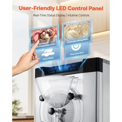 VEVOR Gewerbliche Eismaschine Eiscrememaschine 2000 W 12–20 L/h, Tischgerät für Gelato mit 6 L Edelstahlbehälter (304) & Selbstreinigendes LED-Bedienfeld für Snackbars Restaurants Silber – Bild 4