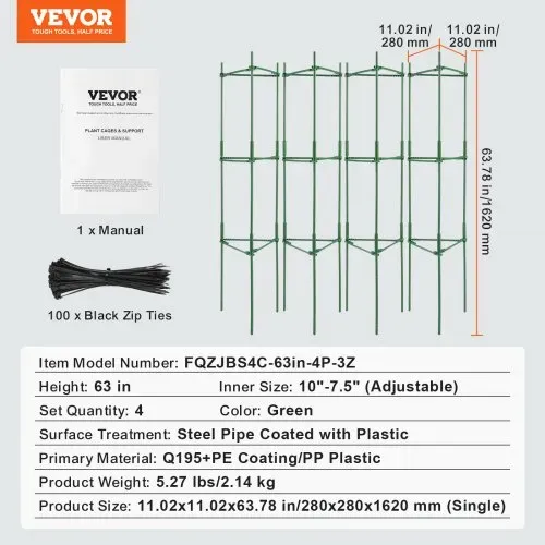 VEVOR 4er-Pack Tomatenkäfige für den Garten, 63 Zoll Tomaten-Spalier-Pflanzenpfahl-Unterstützung, stapelbarer hoher Pflanzenstützkäfig, für Hochbeete, Gemüse, Blumen und Kletterpflanzen – Bild 6