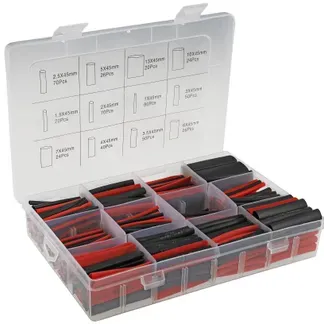 Schrumpfschlauch-Sortiment, 560-teilig in Plastikbox, Ratio 2:1, schwarz + rot Schrumpfschlauch-Sortiment, 560-teilig in Plastikbox, Ratio 2:1, schwarz + rot