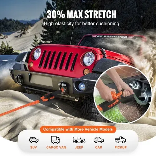 VEVOR 22 mm x 9 m Abschleppseil 13871 kg, Hochleistungs-Offroad-Bergegurt mit 2 weichen Schäkeln (20.000 kg) Extrem belastbar 30 % Elastizität Energie-Bergegurt für Jeep Auto LKW ATV UTV SUV Traktor – Bild 3