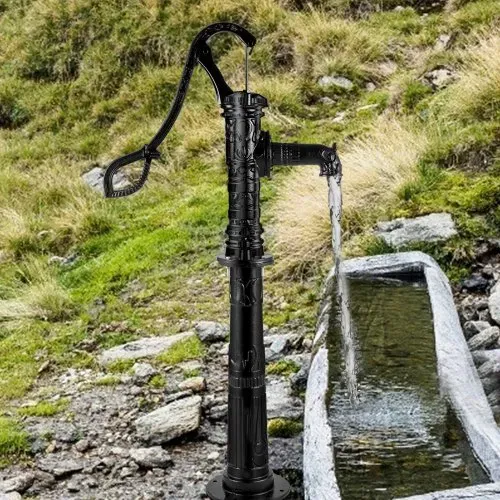VEVOR Schwengelpumpe Gusseisen Gartenpumpe 40x15x68cm Wasserpumpe mit 67cm Pumpenständer Handwasserpumpe Nostalgie Handschwengelpumpe Schwarz ideal als Dekoration für Familienteiche Höfe und Gärten – Bild 7