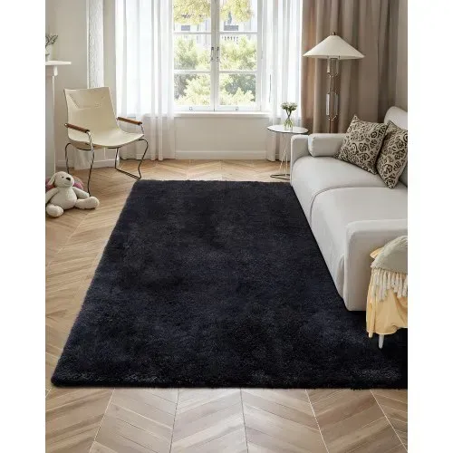 VEVOR Hochflor Teppich 3048x2438 mm, flauschiger Teppich mit dreilagigem Material, 35 mm Florhöhe, für Wohnzimmer, Schlafzimmer, Loungebereich, fusselfrei und weich, pflegeleicht, Schwarz – Bild 3