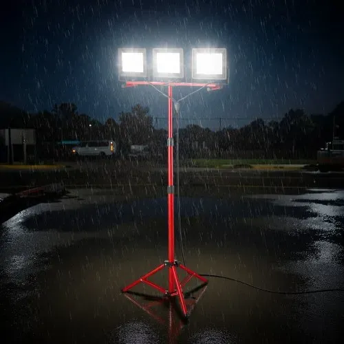 VEVOR Baustrahler LED mit Stativ, 15000 Lumen, 6000-6500K Arbeitsleuchte mit drei Köpfen, Einzelschalter, und 3,3 m Netzkabel, für Baustellenbau im Innen- und Außenbereich, IP65 wasserdicht – Bild 7