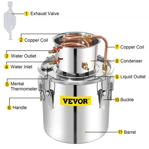 VEVOR Distillieranlage Moonshine, 50 L Wasser Alkohol Destillierer Moonshine Φ 40 x 40 cm Kesselfass-Größe, Moonshine Still Distiller mit zweifacher Temperaturregelung, Destilliergerät Alkohol – Bild 9