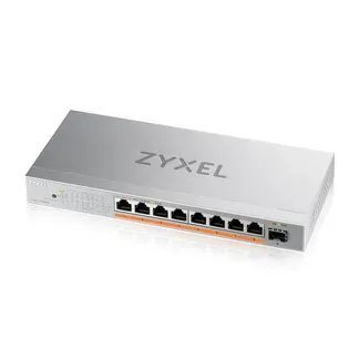 Zyxel Switch unmanaged Layer2 8 Port • 8x 10/2.5 GbE • 1x SFP+ • PoE Budget 100 Watt • 8x PoE bt • Desktop • Lüfterlos • XMG-108HP Zyxel Switch unmanaged Layer2 8 Port • 8x 10/2.5 GbE • 1x SFP+ • PoE Budget 100 Watt • 8x PoE bt • Desktop • Lüfterlos • XMG-108HP
