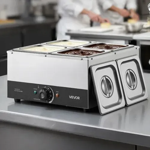 VEVOR Schokoladenschmelzmaschine 4 Abnehmbare Behälter Edelstahl 1,2 kW, für Bäckereien, Konditoreien und Restaurants, mit Temperaturregelung 30–85 ℃, Trockenlaufschutz, Schokoladentempiermaschine – Bild 7