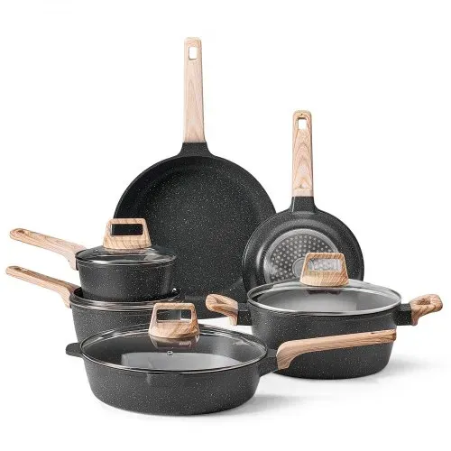 VEVOR Induktion Töpfe Pfannen Set (17-teilig) mit Glasdeckel, antihaftbeschichtetes Kochgeschirr, Induktionskochtöpfe für die Küche im Wohnmobil zum Braten, Würzen von Soßen und Kochen (Schwarz) – Bild 10