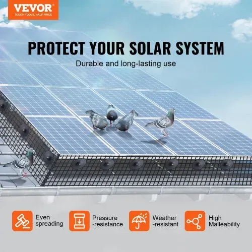 VEVOR Vogelschutz für Solarmodule, 20,3 x 30,5 m, Taubenabwehr Solaranlagengitter mit 100 Aluminiumlegierung-Verschlüssen, Solarmodul-Schutz mit rostfreier PVC-Beschichtung, 12 mm Quadratgitter VEVOR Vogelschutz für Solarmodule, 20,3 x 30,5 m, Taubenabwehr Solaranlagengitter mit 100 Aluminiumlegierung-Verschlüssen, Solarmodul-Schutz mit rostfreier PVC-Beschichtung, 12 mm Quadratgitter
