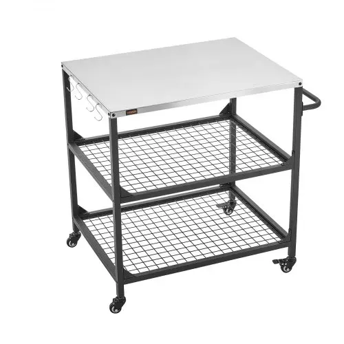 VEVOR Grillwagen Outdoor 80x61 cm (Tischplattengröße), Rollbarer Grilltisch mit seitlichem Griff & 2 Gitterablagen & 4 Rädern, Grillvorbereitungstisch Servierwagen für Picknick Küche Garten – Bild 10