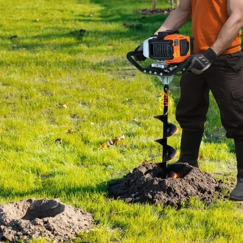 VEVOR Erdbohrer mit Benzinmotor, 52 CC, 1450 W, Benzinbohrer mit 6- und 10-Zoll-Bohrkronen und 3 Verlängerungsstangen, Lochbohrer für Pfostenzäune für Ackerland, Gartenpflanzen, Orange+Schwarz – Bild 7