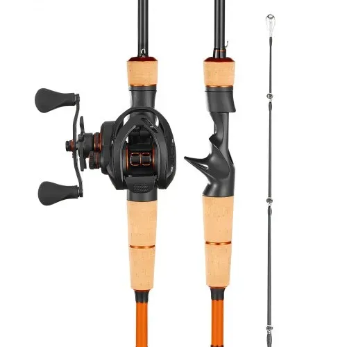 VEVOR Angelrute und Angelrolle (Baitcasting) im Set, 2 m Rute aus Kohlefaser (IM7), Bassangelruten-Set mit 6+1 Kugellagern & Übersetzung 7,0:1 & Korkgriff, linkshändiges Angelset VEVOR Angelrute und Angelrolle (Baitcasting) im Set, 2 m Rute aus Kohlefaser (IM7), Bassangelruten-Set mit 6+1 Kugellagern & Übersetzung 7,0:1 & Korkgriff, linkshändiges Angelset