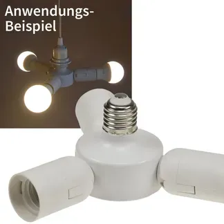 E27-Fassung “Triple”, 3-fach Adapter auf 3x E27-Schraubfassungen E27-Fassung “Triple”, 3-fach Adapter auf 3x E27-Schraubfassungen