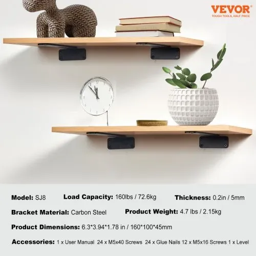 VEVOR Regalhalterung, 160 x 100 x 45 mm, 6 Stück, robuste schwebende Regalträger, Halterungen für Regale, 5 mm dicke mattschwarze L-Regalhalter, Regalhalterungen aus Stahl mit 72,6 kg Tragkraft – Bild 6