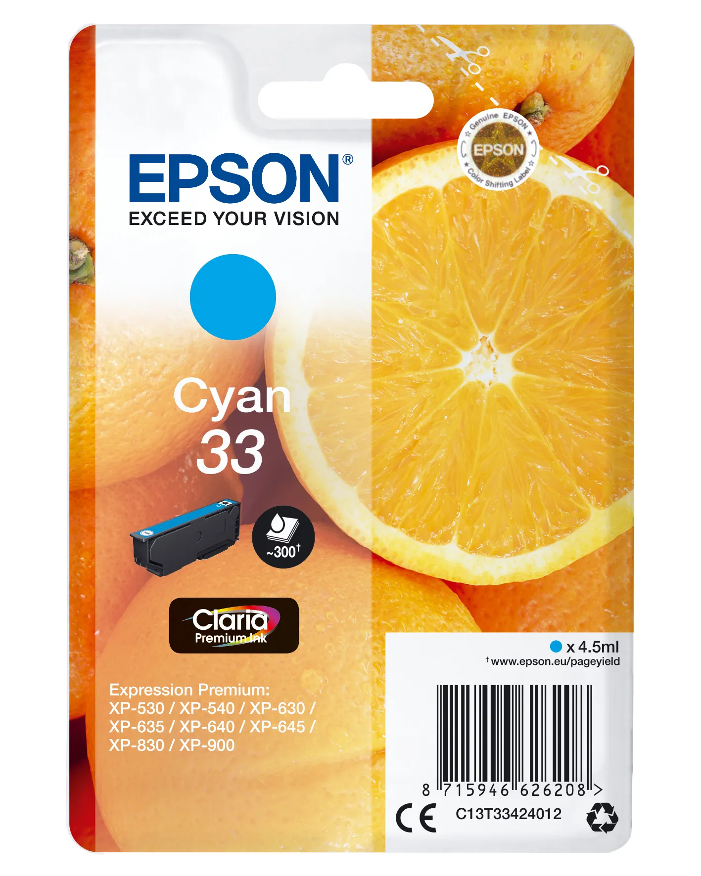 Epson Oranges Singlepack Cyan 33 Claria Premium Ink Epson Oranges Singlepack Cyan 33 Claria Premium Ink