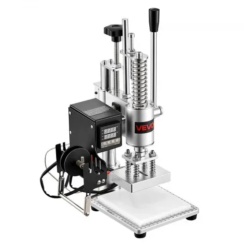 VEVOR Beheizte Lederstanzmaschine 10x10 cm Lederdruckmaschine 160 kg Druck, zum Heißprägen & Stanzen 40 mm Hub Spannfutterfixierung mit Temperaturregler 26 Kupferbuchstabenstempel 50 Heißprägefolien – Bild 8