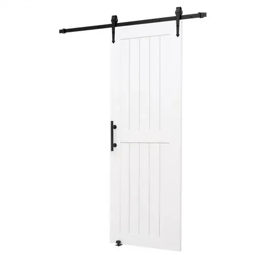 VEVOR Schiebetür im Scheunenstil Schiebetürsystem (762 x 2134 mm) aus hochfesten MDF-Platten, Scheunentor mit Hardware-Kit & wasserfester PVC-Oberfläche & H-Rahmen für Wohnzimmer Badezimmer Weiß – Bild 9