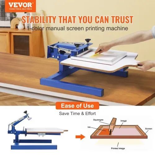VEVOR Siebdruckpresse T-Shirt Siebdruckmaschine 1 Farbe + 1 Station, T-Shirtpresse, Hitzepresse Transferpresse DIY Ausrüstung Drucker, Textildruck Kleidung, Kissenbezüge, Gepäckstücke usw. VEVOR Siebdruckpresse T-Shirt Siebdruckmaschine 1 Farbe + 1 Station, T-Shirtpresse, Hitzepresse Transferpresse DIY Ausrüstung Drucker, Textildruck Kleidung, Kissenbezüge, Gepäckstücke usw.
