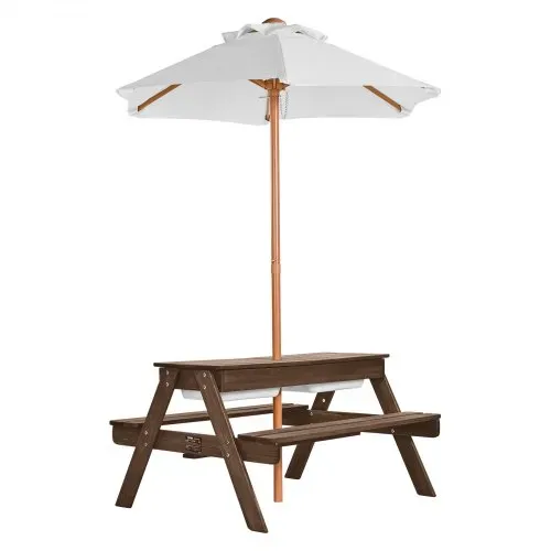 VEVOR Picknicktisch mit abnehmbarem Sonnenschirm & 2 Bänken, Sitzgruppe Strandtisch Outdoor Gartenmöbel aus Holz Terrassen-Essmöbel für 4 Personen für Garten, Hinterhof und Veranda (Walnuss) – Bild 9