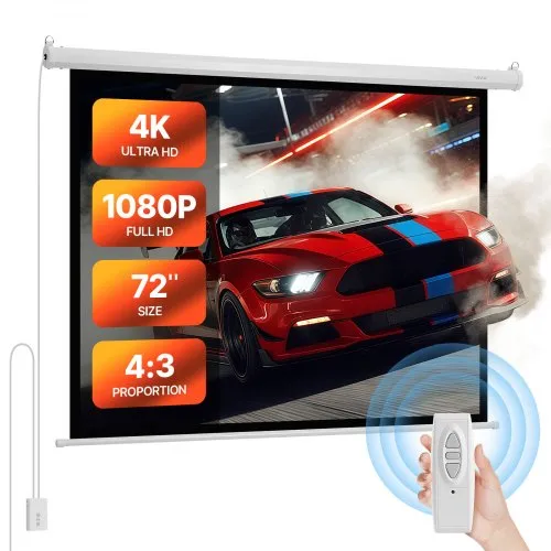 VEVOR Motorisierte Projektionsleinwand, 1829 mm 4:3 1080 HD Elektrische Projektionsleinwand, Wandmontierter Projektionsprojektor mit Fernbedienung, Automatische Filmleinwand für das Familien-Heimbüro-Kino VEVOR Motorisierte Projektionsleinwand, 1829 mm 4:3 1080 HD Elektrische Projektionsleinwand, Wandmontierter Projektionsprojektor mit Fernbedienung, Automatische Filmleinwand für das Familien-Heimbüro-Kino