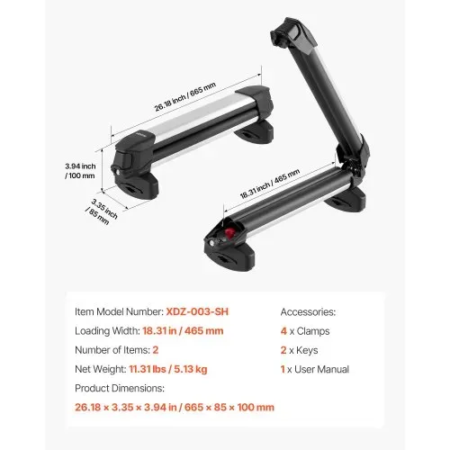 VEVOR Skiboard Snowboard Dachträger für bis zu 4 Paar Ski / 2 Snowboards, 2 x abschließbarer Skidachträger mit Gummipolsterung, Skihalter Träger für die meisten Querträger (465 mm Ladebreite) – Bild 6