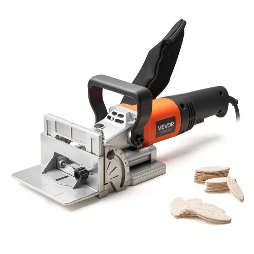 VEVOR Flachdübelfräse, 5,9 A, 230 V Netzbetrieben, Nutfräse mit 760 W Motor (11.600 U/min), Hartmetall-Fräskopf, Staubbeutel, einstellbarem Winkel & Tiefe, für Holzbearbeitung VEVOR Flachdübelfräse, 5,9 A, 230 V Netzbetrieben, Nutfräse mit 760 W Motor (11.600 U/min), Hartmetall-Fräskopf, Staubbeutel, einstellbarem Winkel & Tiefe, für Holzbearbeitung