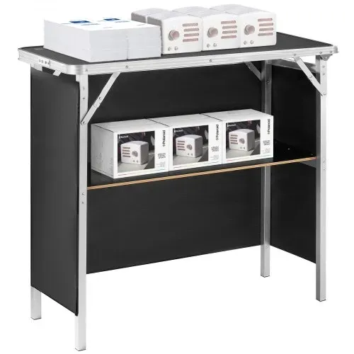 VEVOR Tragbare Messetheke Messetresen, 97,5 × 38,5 × 87 cm Messestand Ausstellungs-Thekenständer, Faltbarer Promotion-Bartisch Promotiontheke, Rezeption mit Aufbewahrungsregal, Tragetasche, Schwarz – Bild 10