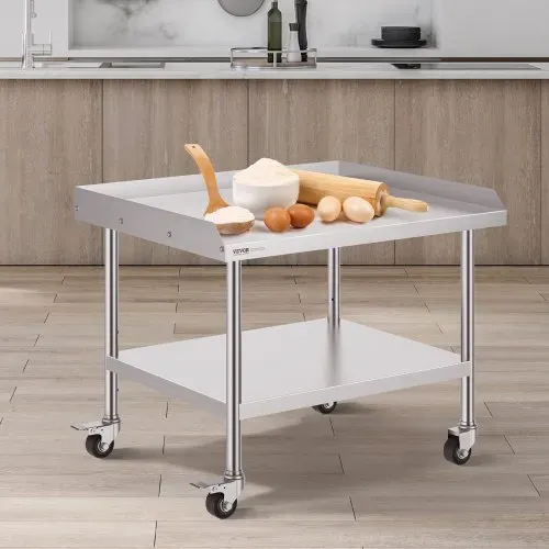 VEVOR Arbeitstisch aus Edelstahl, gewerblicher Arbeitstisch zur Lebensmittelzubereitung mit 4 Rädern, Lenkrollen, 3-seitiger Spritzschutz, 762 x 914 x 762 mm Arbeitstisch für Restaurants, Hotels – Bild 7