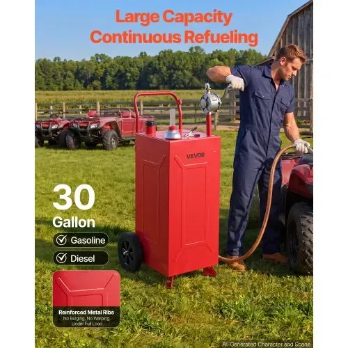 VEVOR 113,6L Kraftstofftrolley Mobile Tankanlage mit Manueller Handpumpe, Tragbarer Kraftstofftank für Auto Rasenmäher Boot, Mit 2 Rollen & Ölstandsanzeige, Für Benzin & Diesel, Kohlenstoffstahl, Rot VEVOR 113,6L Kraftstofftrolley Mobile Tankanlage mit Manueller Handpumpe, Tragbarer Kraftstofftank für Auto Rasenmäher Boot, Mit 2 Rollen & Ölstandsanzeige, Für Benzin & Diesel, Kohlenstoffstahl, Rot