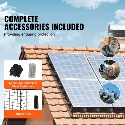 VEVOR Vogelschutz für Solarmodule, 15,2 cm x 30,4 m, Taubenabwehr Solaranlagengitter mit 60 Edelstahl-Verschlüssen, Solarmodul-Schutz mit rostfreier PVC-Beschichtung, 12 mm Drahtrollengeflecht – Bild 3