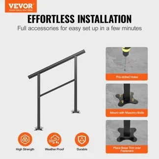 VEVOR Handlauf aus Aluminium Treppengeländer 91,4 x 89,5 cm Geländer mit Querstreben Brüstung 75 kg Tragfähigkeit 0-50 Grad Anpassung an Treppe Handlauf Außen Geeignet für 2 bis 3 Stufen Treppe VEVOR Handlauf aus Aluminium Treppengeländer 91,4 x 89,5 cm Geländer mit Querstreben Brüstung 75 kg Tragfähigkeit 0-50 Grad Anpassung an Treppe Handlauf Außen Geeignet für 2 bis 3 Stufen Treppe