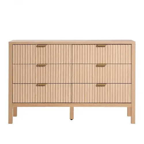 VEVOR Kommode mit 6 geriffelten Schubladen & Schiebe- und Kippschutz, minimalistischer moderner Schubladenschrank Organizer für Wohnzimmer Schlafzimmer Eingangsbereich Flur (helles Holz) – Bild 9