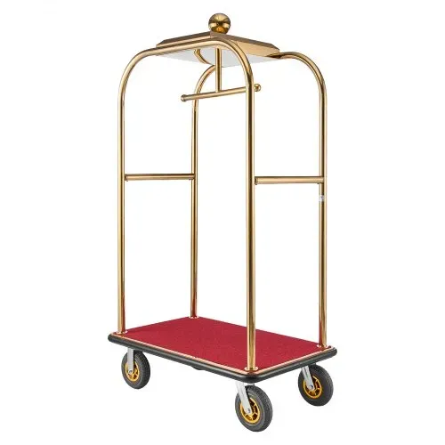 VEVOR Hotelgepäckwagen aus Edelstahl, 544,31 kg Belastbarer Kofferwagen mit 8 Zoll Gummirädern, Hotelwagen mit Rotem Teppichboden & Garderobenstange, Gewerblicher Gepäckwagen für Hotels Resorts, Gold – Bild 10