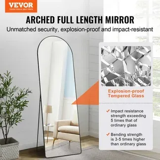 VEVOR Gewölbter Ganzkörperspiegel, 1650 x 558 mm, Standspiegel mit Ständer, freistehend oder Wandmontage, Rahmen aus Aluminiumlegierung, Ganzkörper-Ankleidespiegel für Wohnzimmer und Schlafzimmer VEVOR Gewölbter Ganzkörperspiegel, 1650 x 558 mm, Standspiegel mit Ständer, freistehend oder Wandmontage, Rahmen aus Aluminiumlegierung, Ganzkörper-Ankleidespiegel für Wohnzimmer und Schlafzimmer