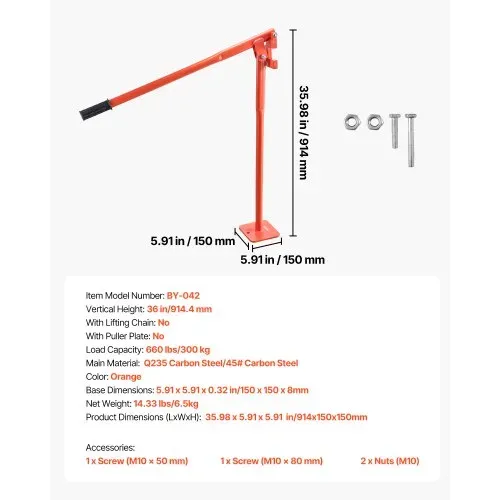 VEVOR T-Pfostenabzieher 914 mm, Zaunpfostenzieher aus Stahl, 300 kg, T-Pfosten-Entfernerwerkzeug für runde Zaunpfosten, Schilderpfosten & Baumstümpfe, Hebekette nicht im Lieferumfang enthalten – Bild 6