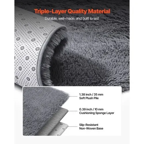 VEVOR Hochflor Teppich 3048x2438 mm, flauschiger Wohnzimmerteppich mit dreilagigem Material, 35 mm Florhöhe, für Wohnzimmer, Schlafzimmer, Loungebereich, fusselfrei und mit weich, grau – Bild 5