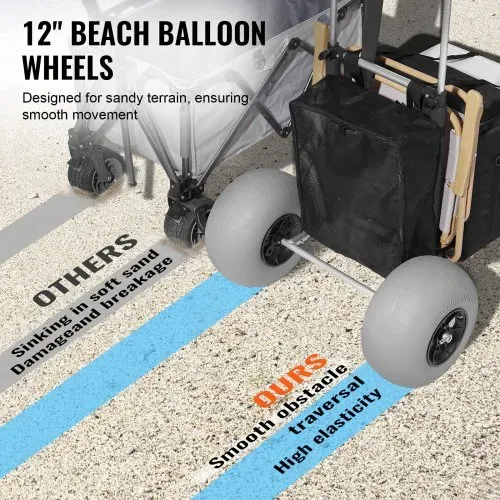 VEVOR Strandkarre Bollerwagen Sandwagen, Strandwagen 74,84 kg Tragkraft, Zusammenklappbarer Sandwagen aus Aluminium 685 bis 1135 mm Einstellbare Höhe, Robuster Wagen für den Strand – Bild 2