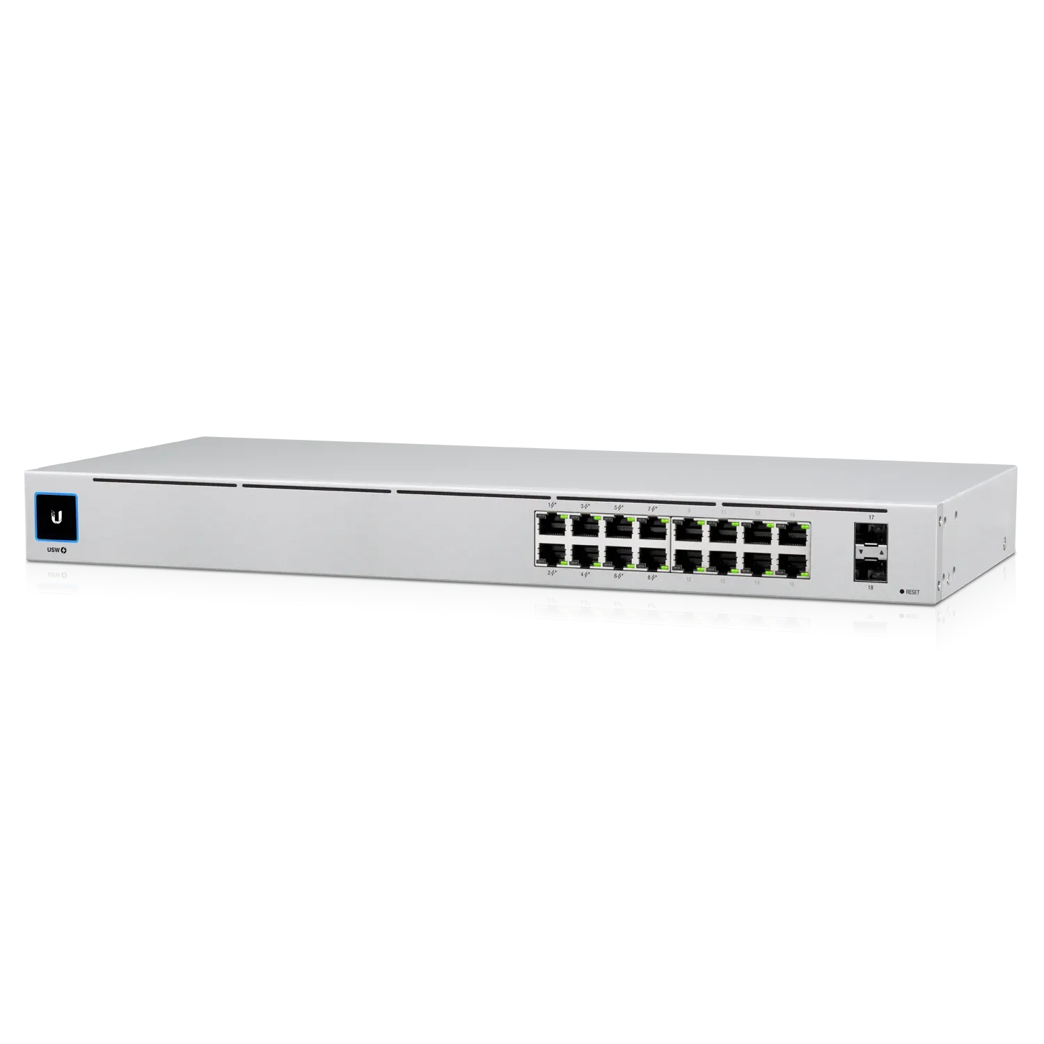 Ubiquiti Switch smart managed Layer2 18 Port • 16x GbE • PoE Budget 42W • 8x PoE at • 2x SFP • 19″ • Lüfterlos • UniFi • USW-16-POE Ubiquiti Switch smart managed Layer2 18 Port • 16x GbE • PoE Budget 42W • 8x PoE at • 2x SFP • 19″ • Lüfterlos • UniFi • USW-16-POE