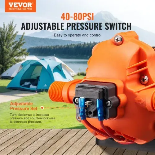VEVOR 12-V-Membranpumpe, 11,36 L/min, 3-Kammer-DC-Wasserpumpe mit automatischem Druckschalter 40–100 PSI einstellbar, 50 PSI, 1/2 Zoll MNPT-Anschluss, für Wohnmobil, Yacht, Imbisswagen, Camper, Marine – Bild 2